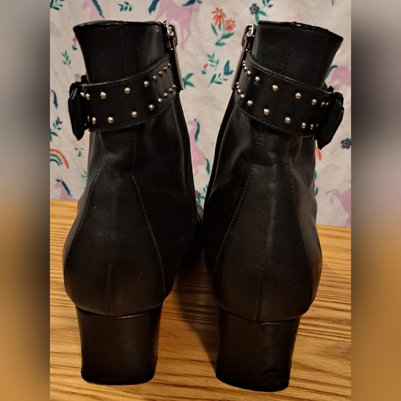 Aquatalia Prisca Black Italian Calf Leather Moto Goth Stud Heel Boot Shoe SZ 9M - Picture 5 of 11